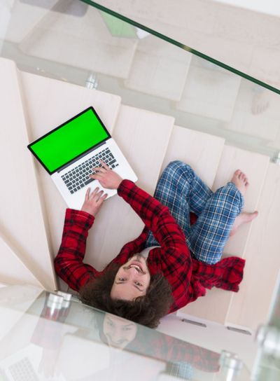 freelancer in bathrobe working from home