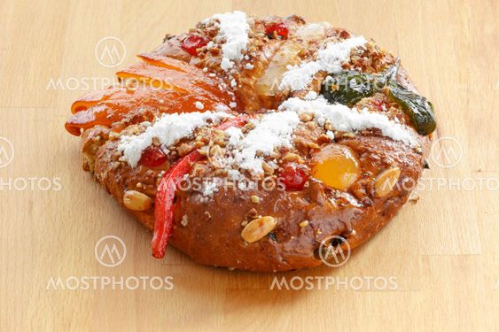 Christmas Bolo Rei or King Cake Over a Wood Table