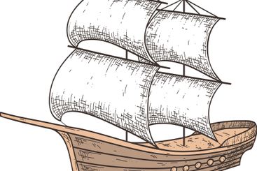 Hand drawn illustration of a vintage sailing ship,...