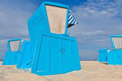 Hooded beach chairs (strandkorb) at the Baltic seacoast