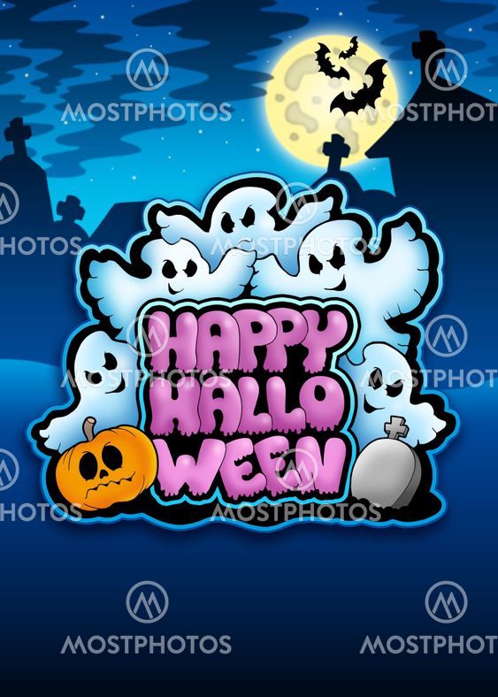 Happy Halloween sign with ghosts