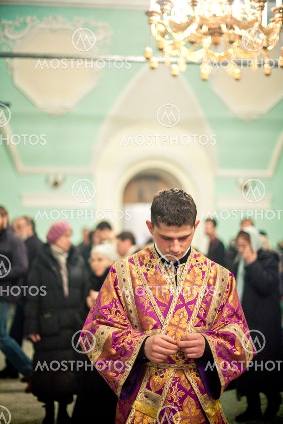 MOSCOW - MARCH 13: Orthodox liturgy with bishop Mercury in High Monastery of St Peter in Moscow on March 13, 2010 in Moscow