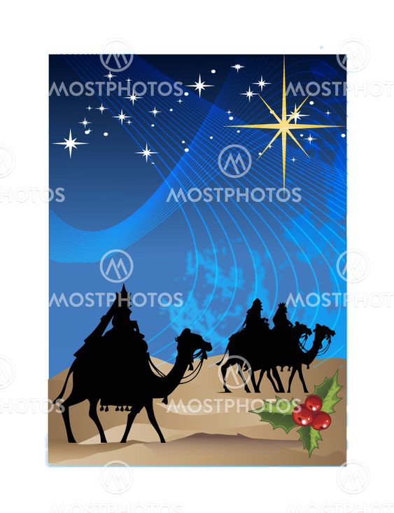 Holiday scene wise men following the christmas star