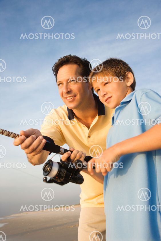 Father and son fishing.