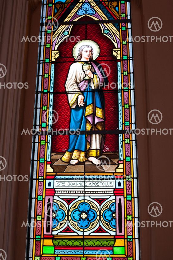 Painted Glasses of Saints in The Roman Catholic Church at Chanthaburi Province, Thailand. (The Cathedral of the Immaculate Conception)