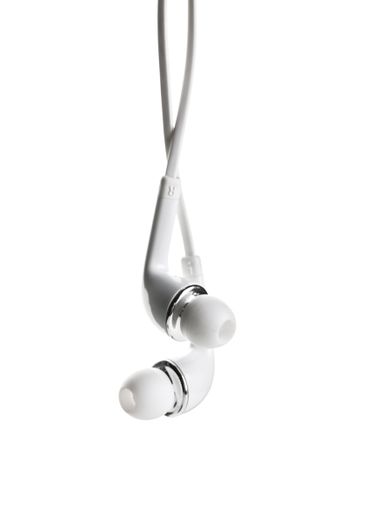 Pair of earphones close up on grey background