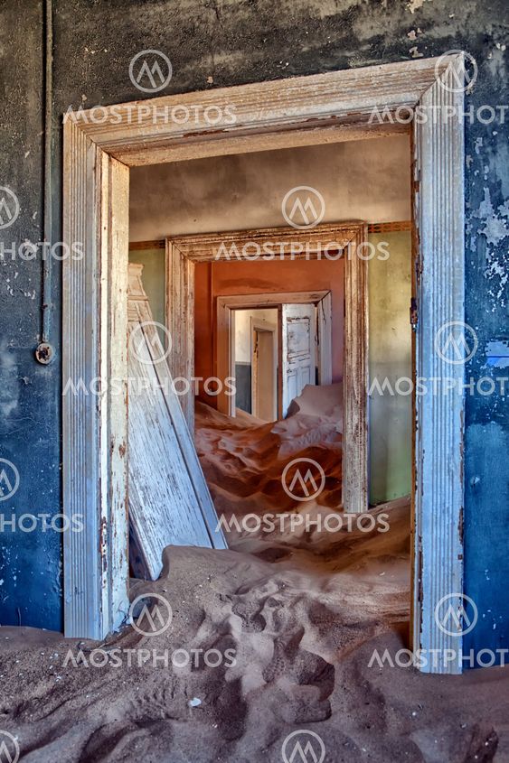 The ghost town of Kolmanskop, orange and blue color