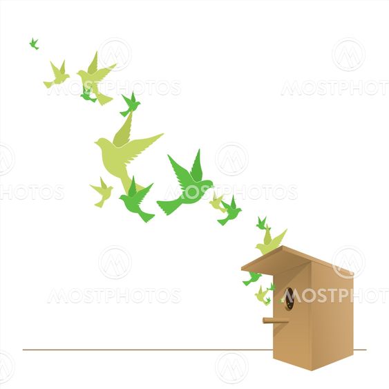 Abstract vector illustration of birdhouse and birds.