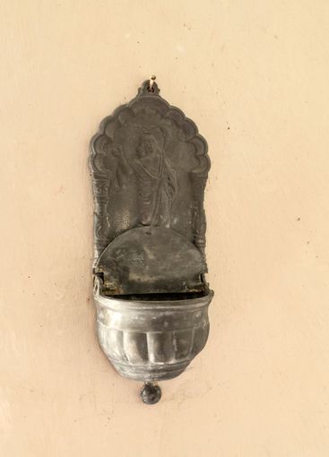 Religious and Christian objects and candles on the...