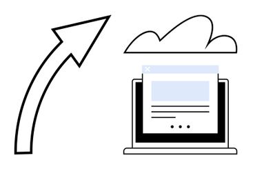 Cloud upload concept with arrow and laptop screen...