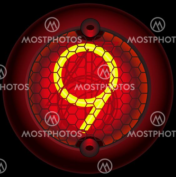 Digit 9 (nine). Nixie tube indicator