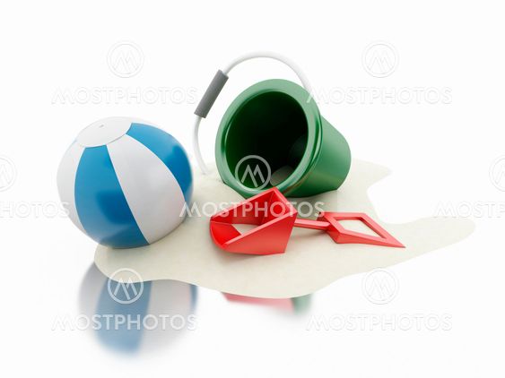 3d Beach toys and sand. Holidays concept.