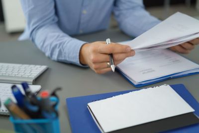 Businessman working on paperwork