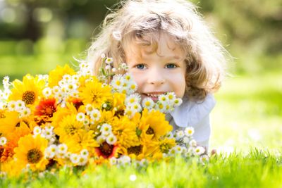 Girl with bouquet of flowers
