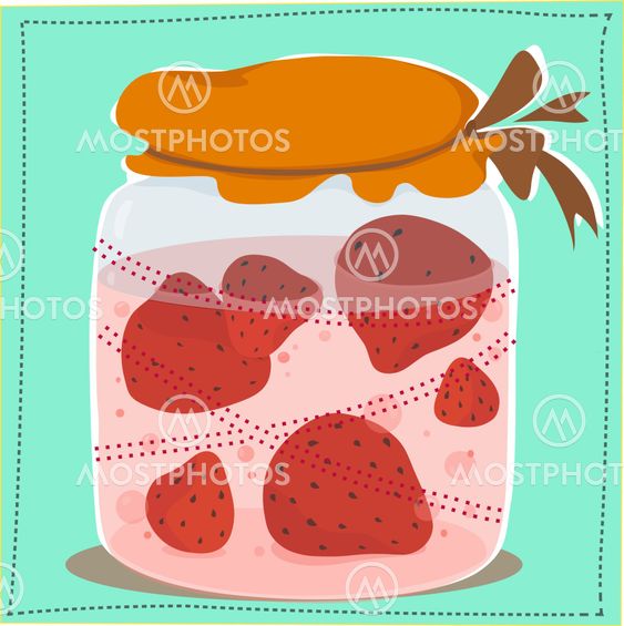 jar with jam and strawberries in it