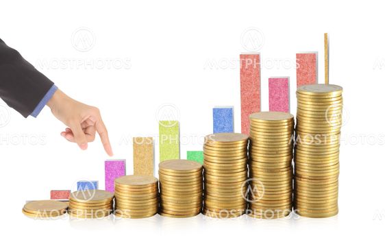 chart made of columns of coins isolated over white...