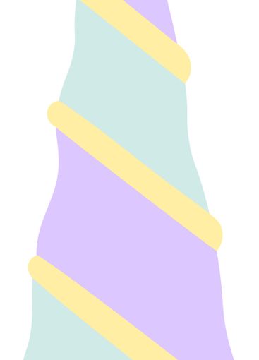 Purple and turquoise unicorn horn with yellow stripes...