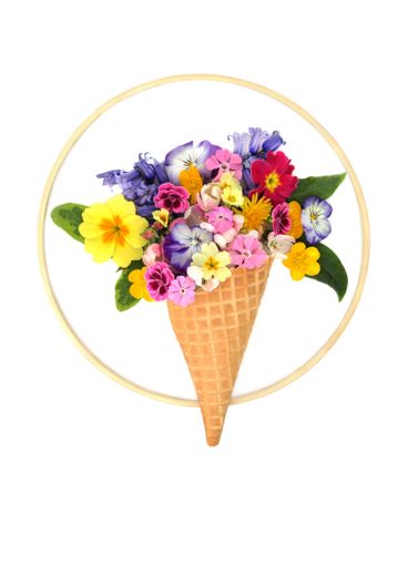 Abstract Ice Cream Cone with Flowers for Spring Season