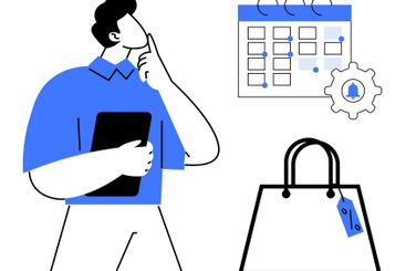 Person Planning for Shopping Event with Calendar, Gear...