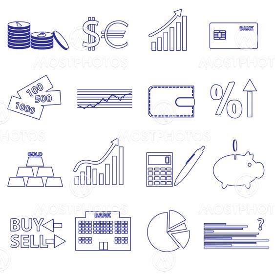 financial and money blue outline icons set eps10