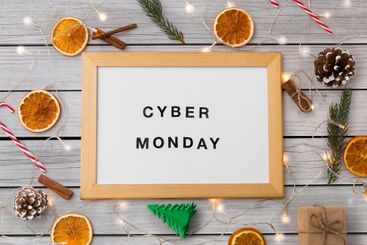 cyber monday words on magnetic board on christmas