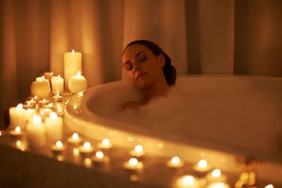 Sublime ambient relaxation. a gorgeous woman relaxing in...