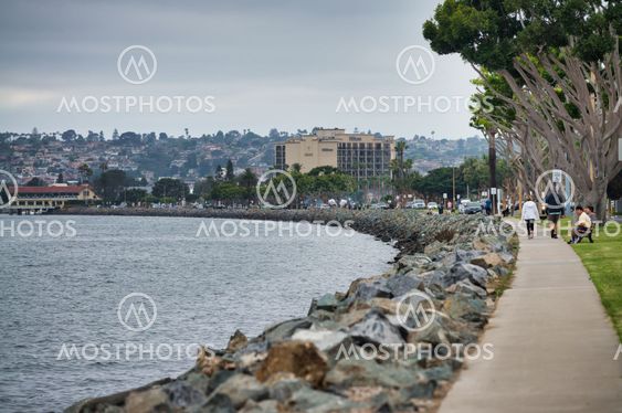 SAN DIEGO, CA - JULY 29, 2017: People relax in Harbor...