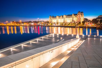 Oslo city center and waterfront golden dusk view