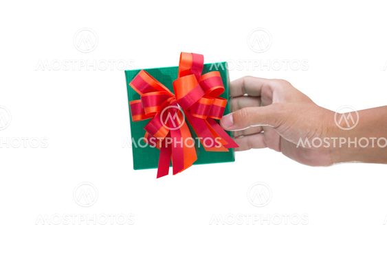 Green gift box isolated on white background
