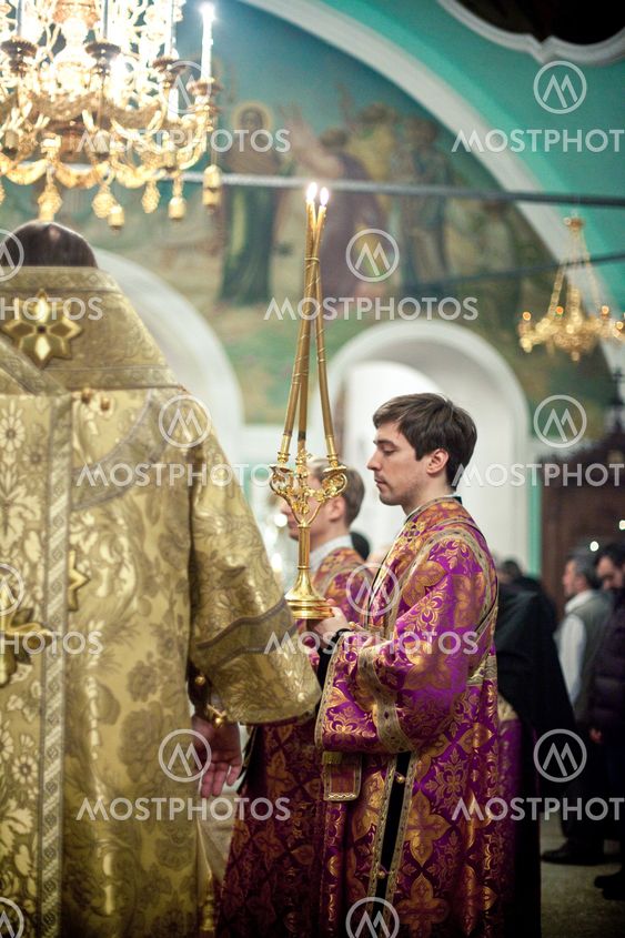 MOSCOW - MARCH 13: Orthodox liturgy with bishop Mercury in High Monastery of St Peter in Moscow on March 13, 2010 in Moscow