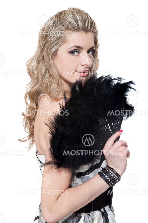 Woman with black fan