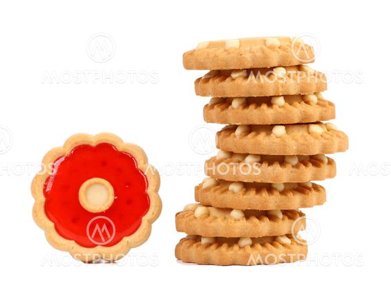 Stack of jam biscuits.