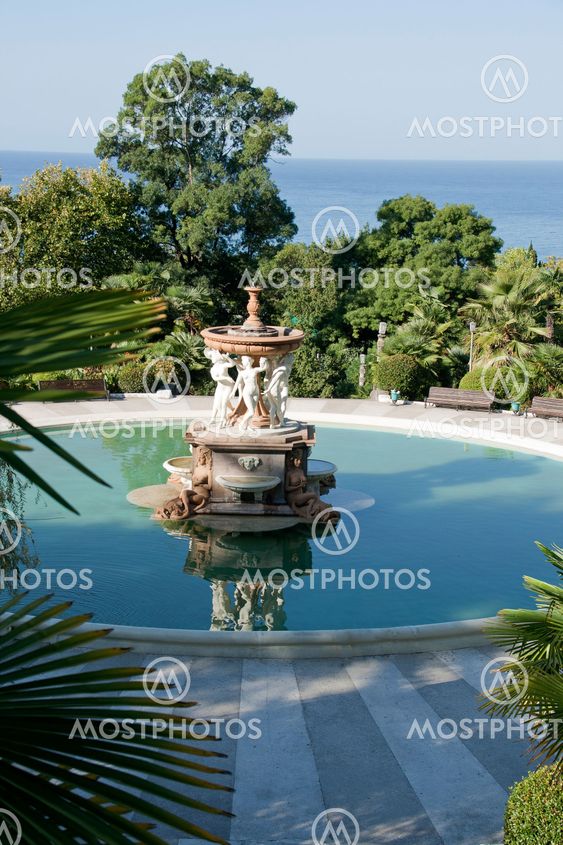 View of the fountain and the sea. Sochi. Russia