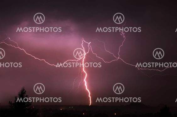 Lightning a thunderstorm, nightly cloudy sky