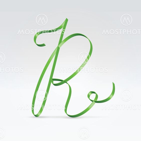 Thin green satin ribbon typeface