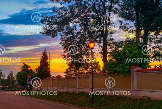 sunset, summer, colorful sky, clouds lit by the setting sun