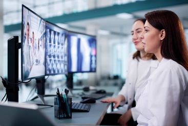 Female doctor conducting online medical webinar