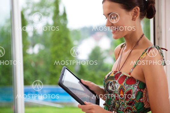 Woman looking at tablet pc