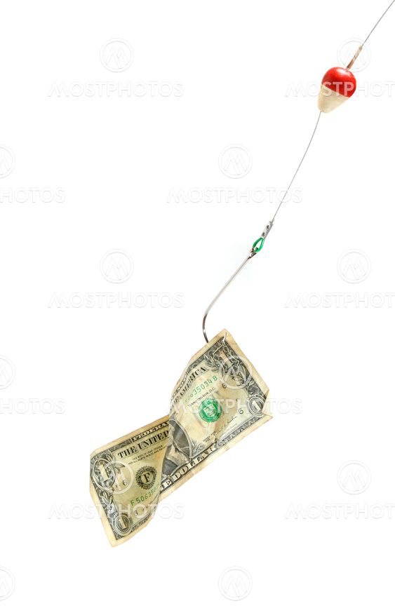 Conceptual. Dollar bill in a hook