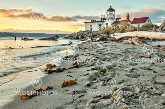 Sunset at West Point Lighthouse at Seattle Washington