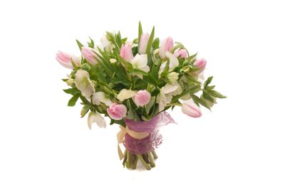 Sweet tender spring bouquet tulips hellebore