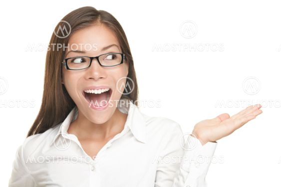 Woman Showing Product (copy space) isolated