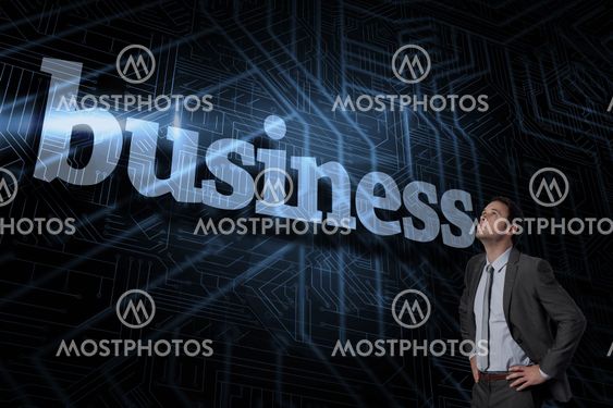 Business against futuristic black and blue background