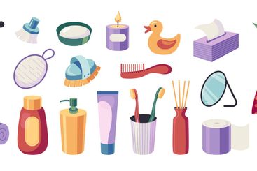 Bathroom stuff. Modern home interior hygiene products,...