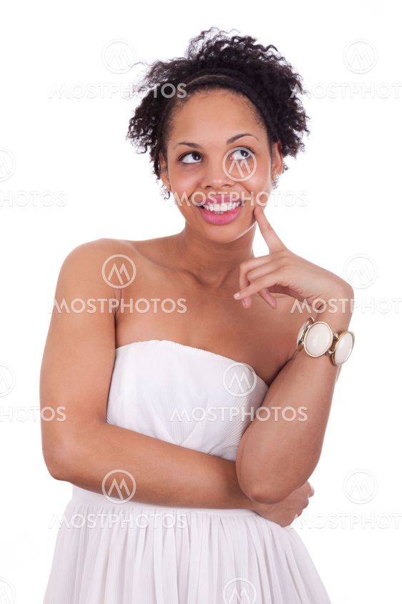 Young beautiful African woman looking up - Black people