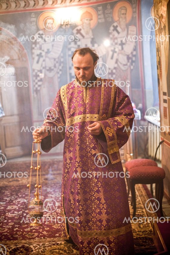 MOSCOW - MARCH 14: Orthodox liturgy with bishop Mercury in High Monastery of St Peter in Moscow on March 14, 2010 in Moscow