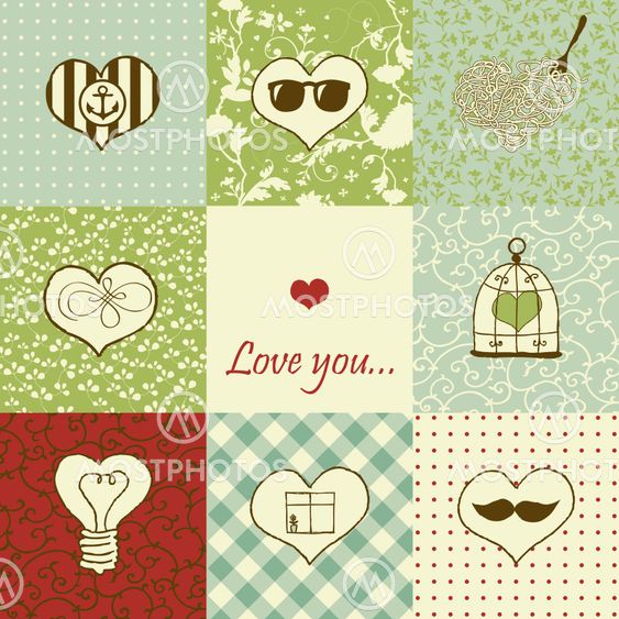 Stylish set of nine hearts