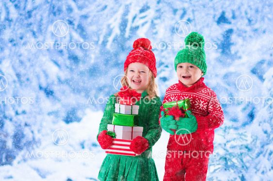 Children with Christmas presents