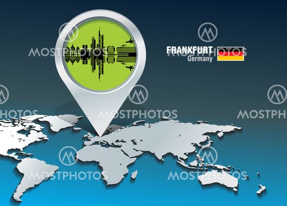 Map pin with Frankfurt skyline