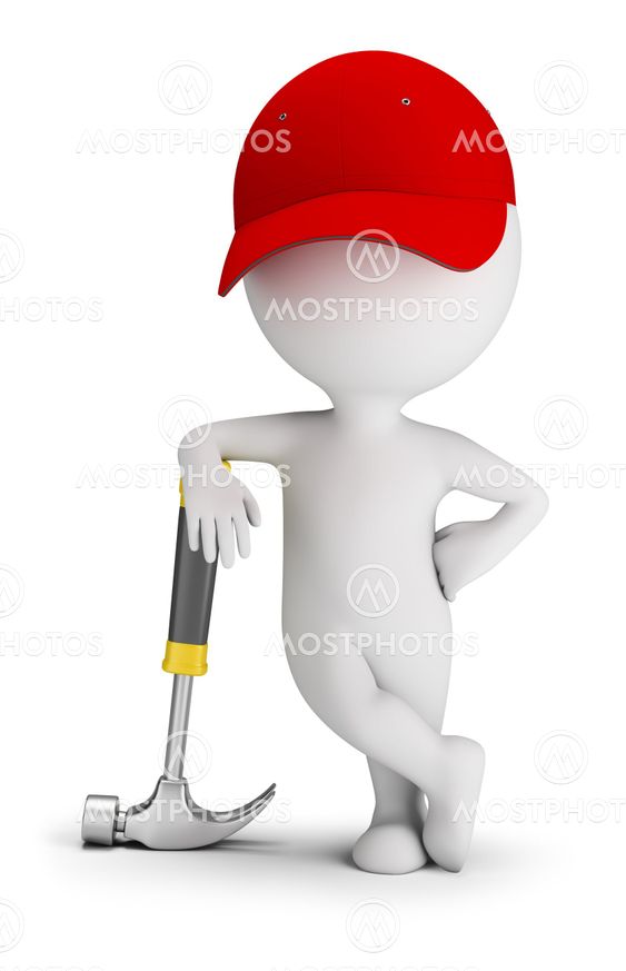 3d small people - repairman leaned on a hammer